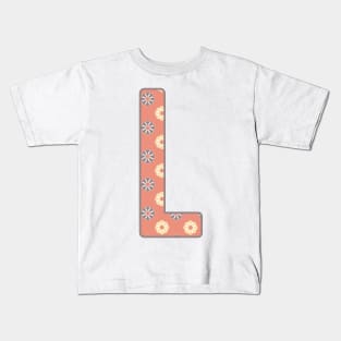 MONOGRAM LETTER L PINK FLORAL TYPOGRAPHY DESIGN Kids T-Shirt